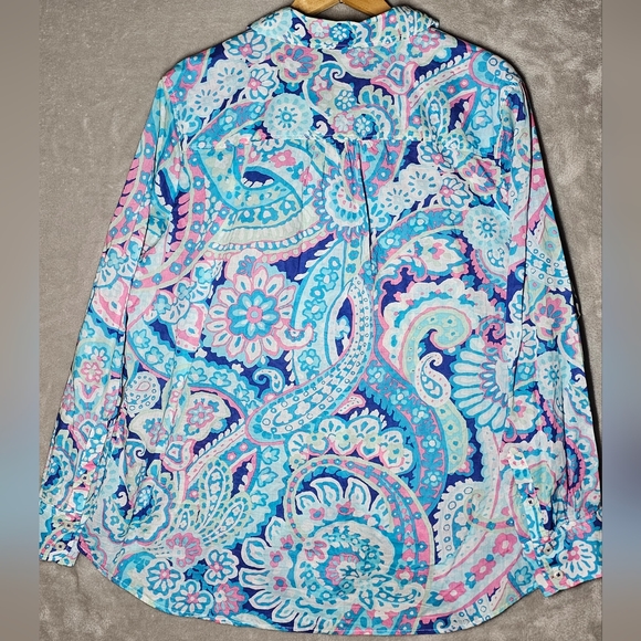 Talbots Lilly Pulitzer Style Long Sleeve Button Up Shirt 1X Lightweight cotton. - Picture 8 of 13